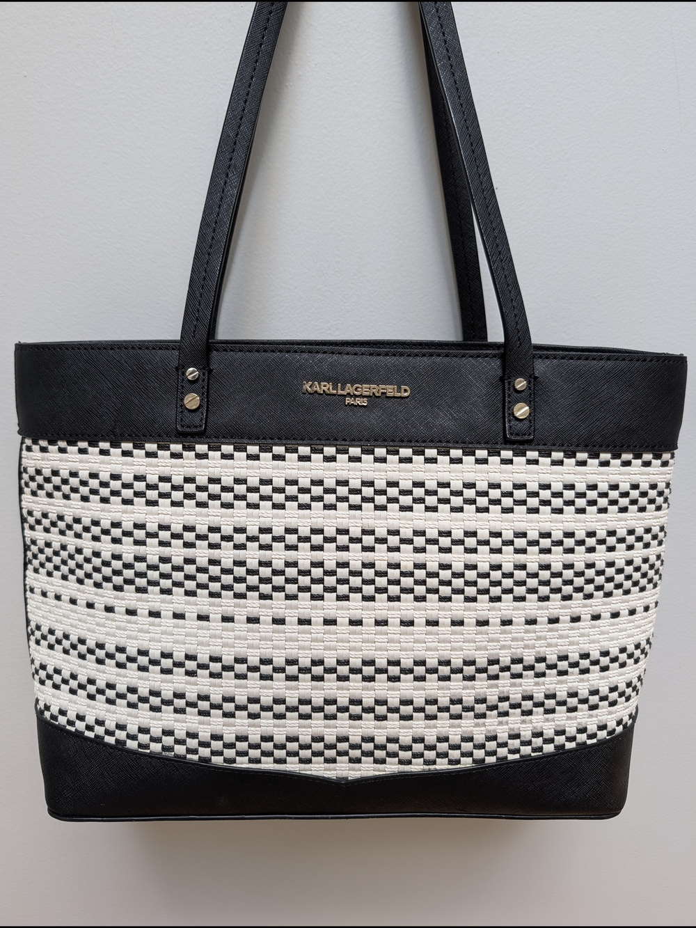 Karl Lagerfeld Black & White Woven Tote Bag
